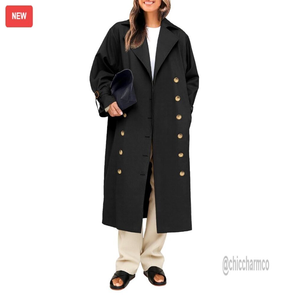 Oversized Double Breasted Trench Coat Windproof Polyester Fall Winter